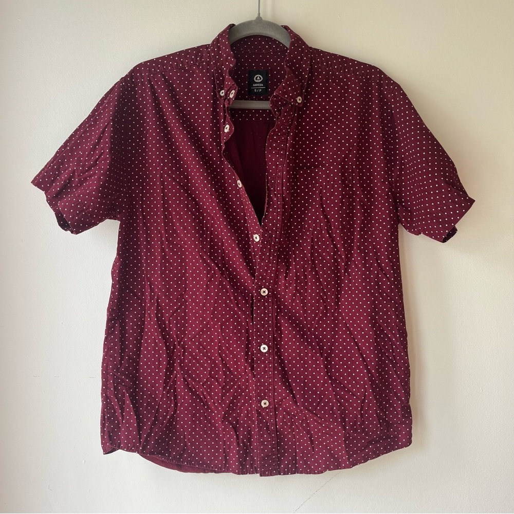 Amnesia Polka Dot Button-Down Shirt in Maroon